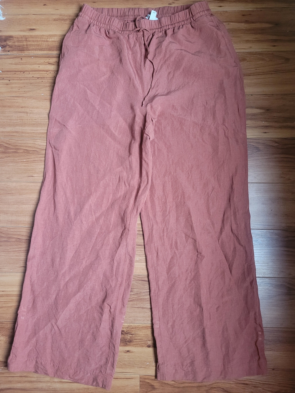 H&M Women's Rust Wide-Leg Linen-Blend Pants